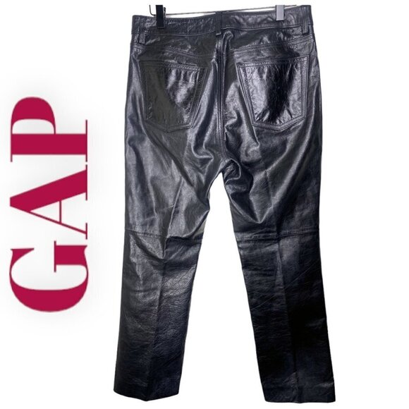 GAP 100% Genuine Leather Vintage Y2K Bootcut Moto Pants In Black, Size 8 - Picture 5 of 13
